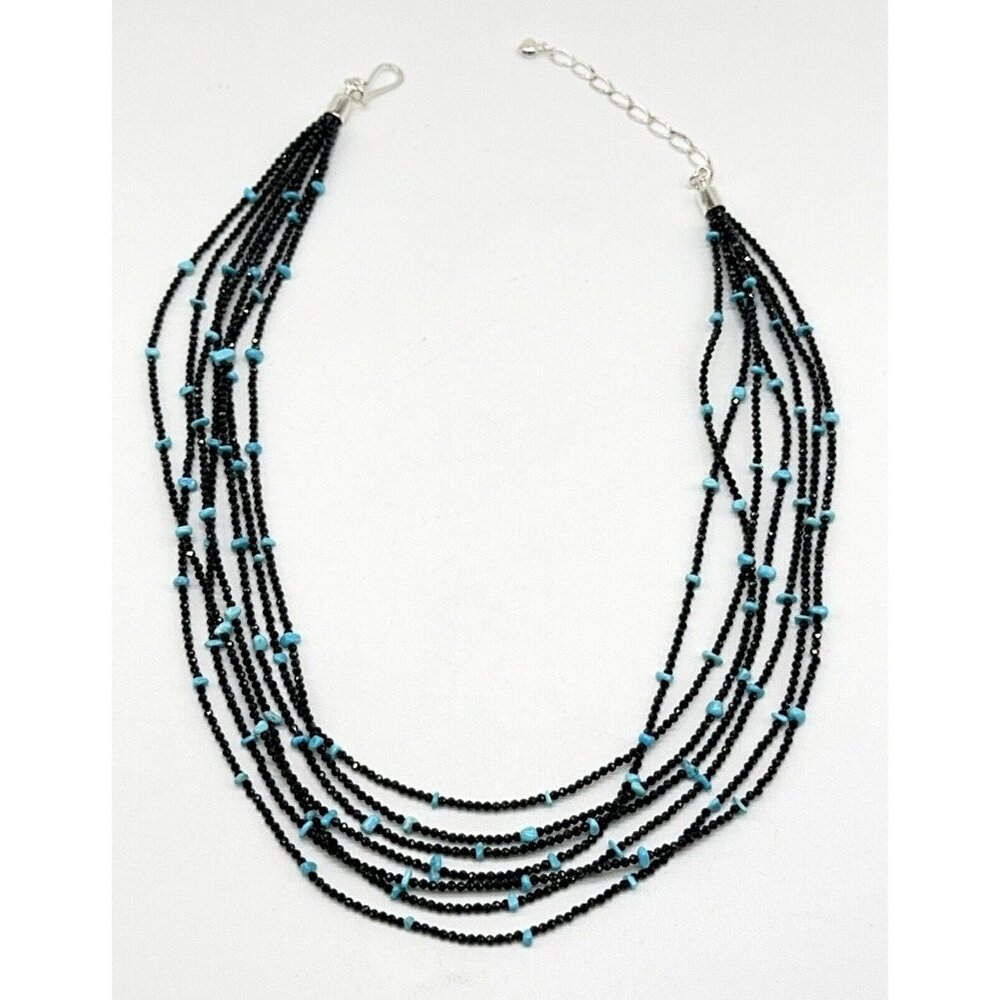 Jay King Necklace Black Spinel Turquoise & 7 Strand Layered Sterling Silver 18" - Picture 11 of 11